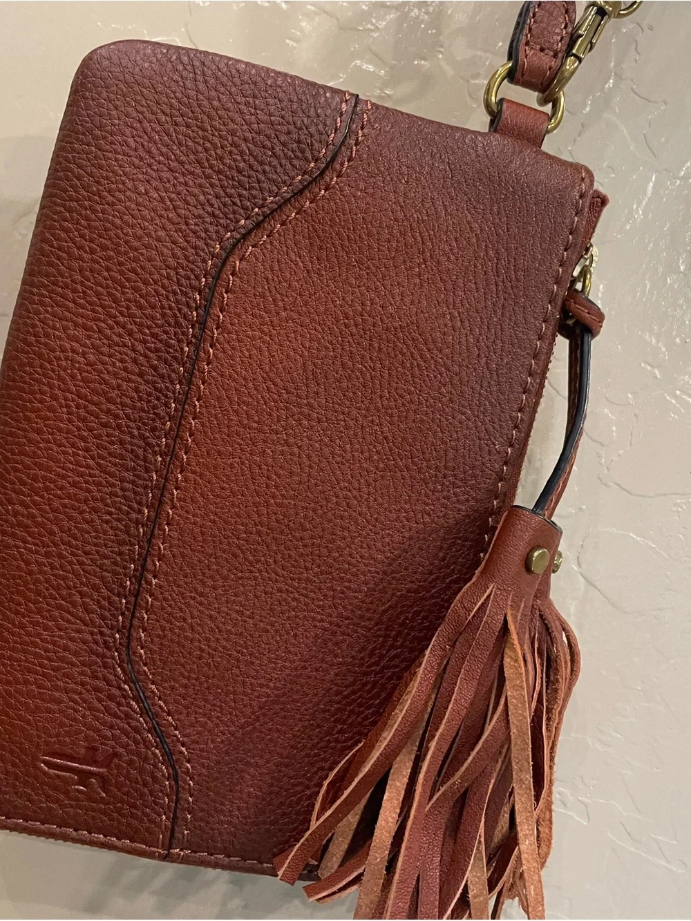 Frye Brown Leather Wristlet with Tassel